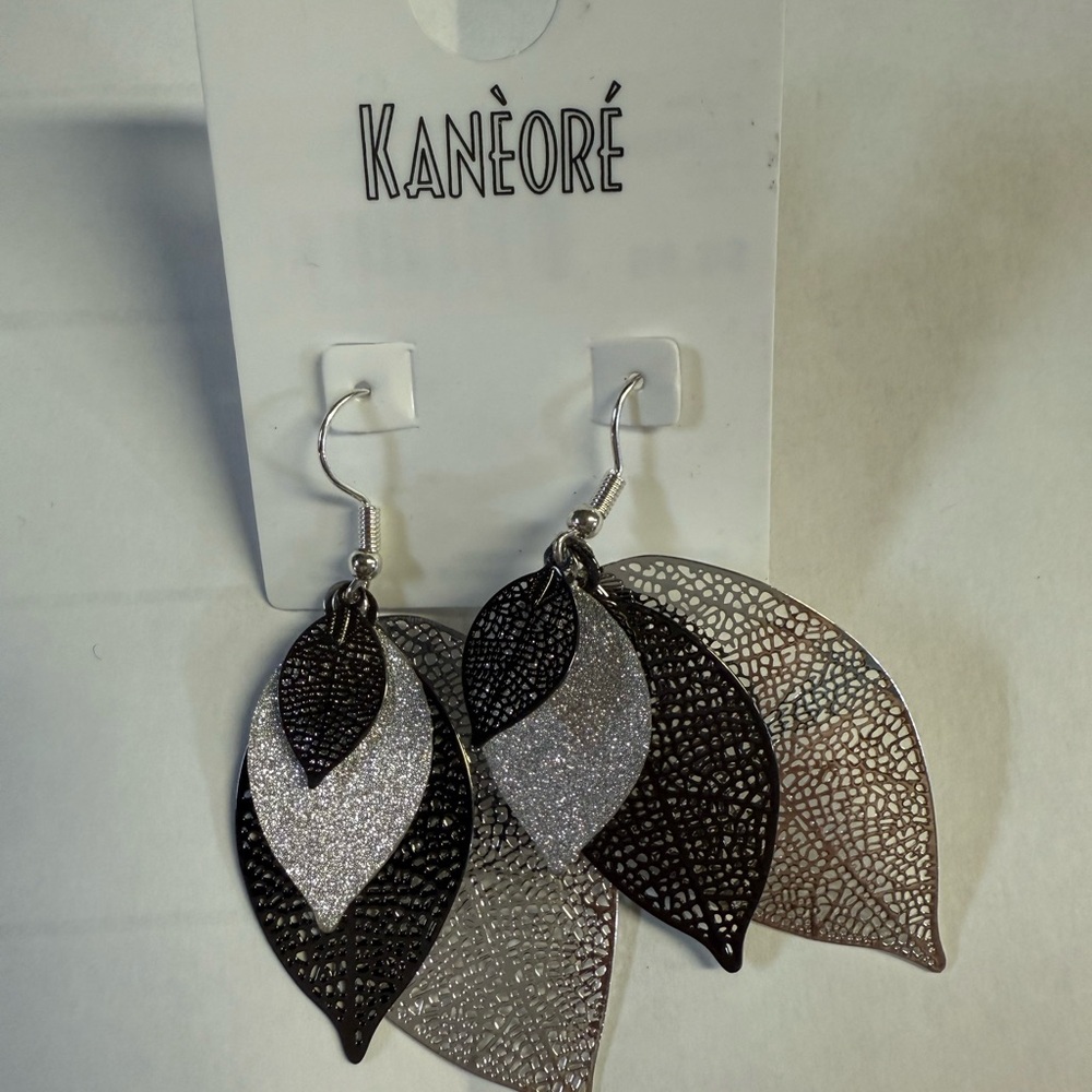 Silver and Black Leaf Earrings